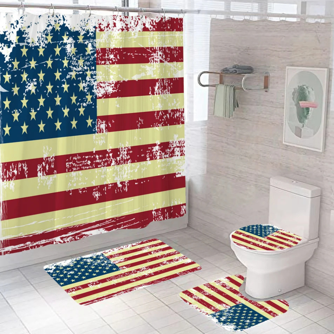 American Flag Shower Curtain Set