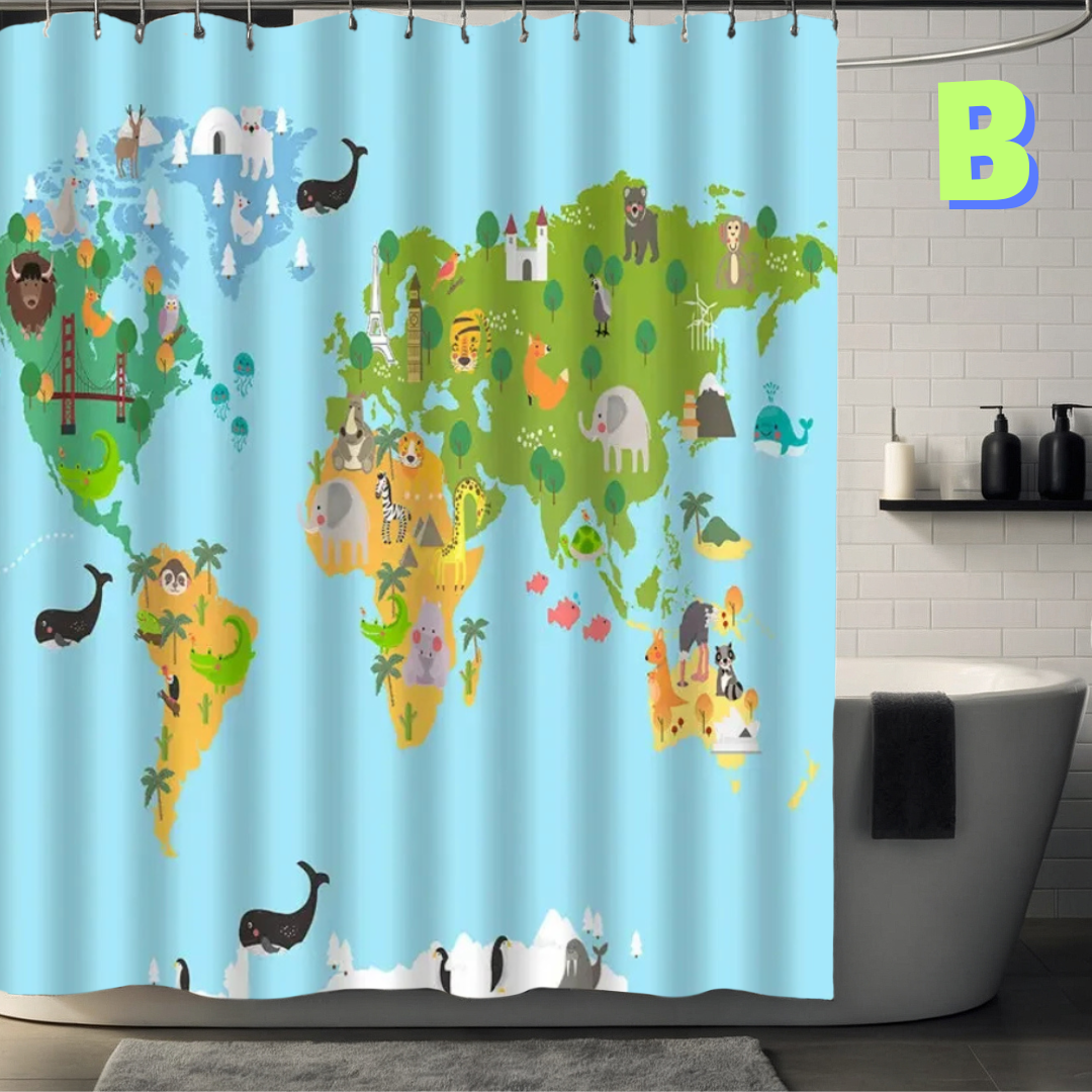 Animal World Map turquoise Shower Curtain