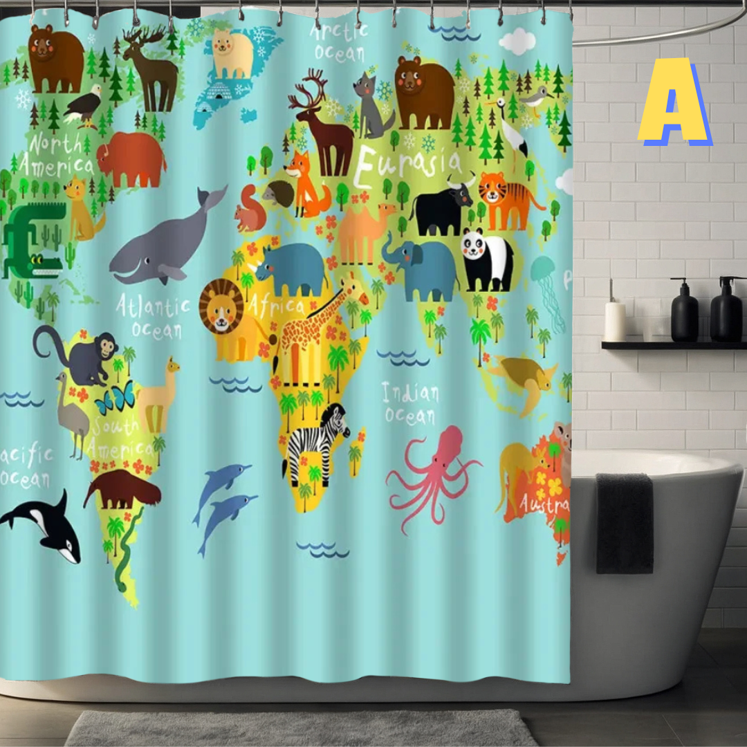 Animal World Map Shower Curtain