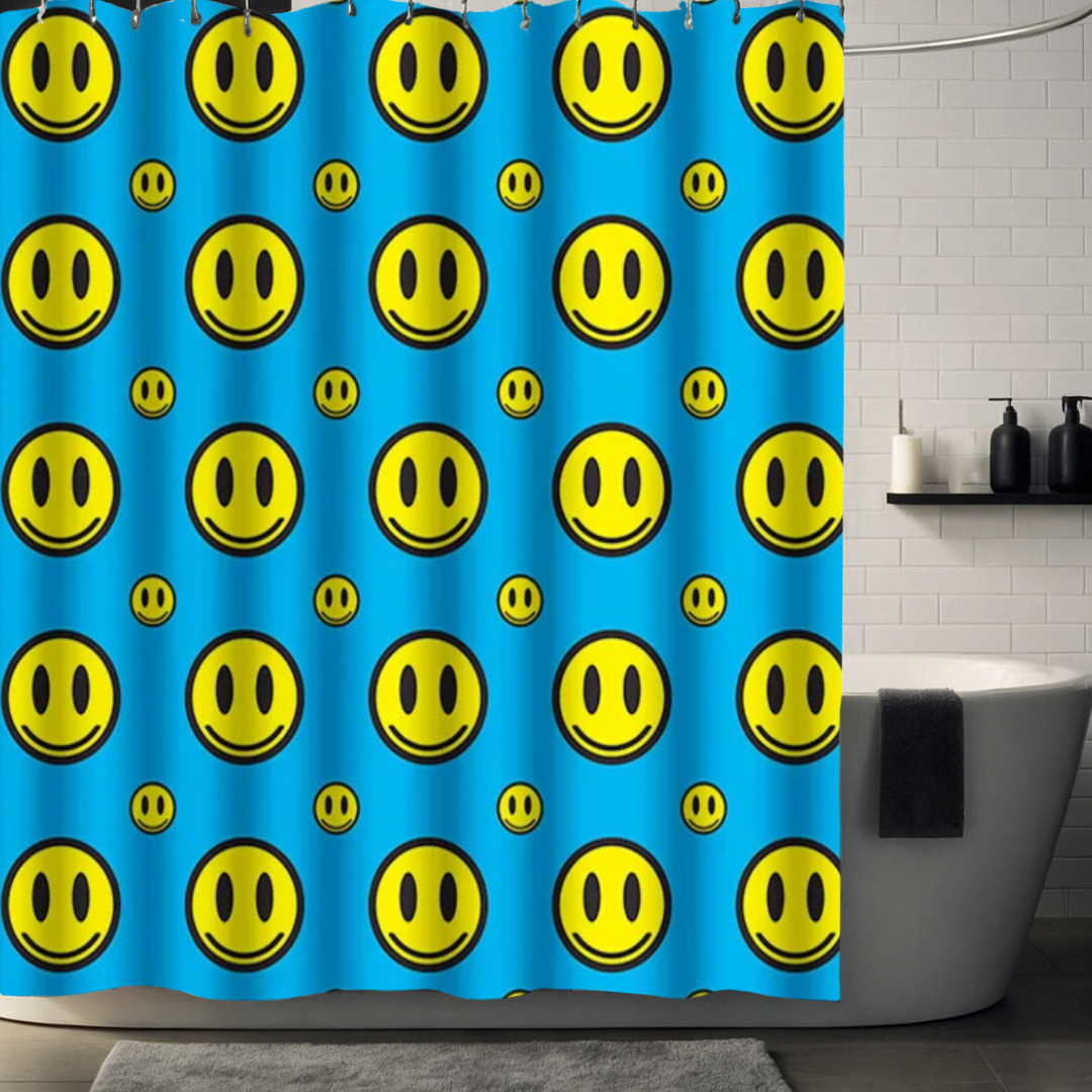 Aqua Cheer Smiley Shower Curtain