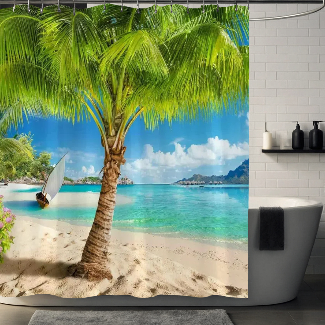 Aquamarine Palm Tree Shower Curtain