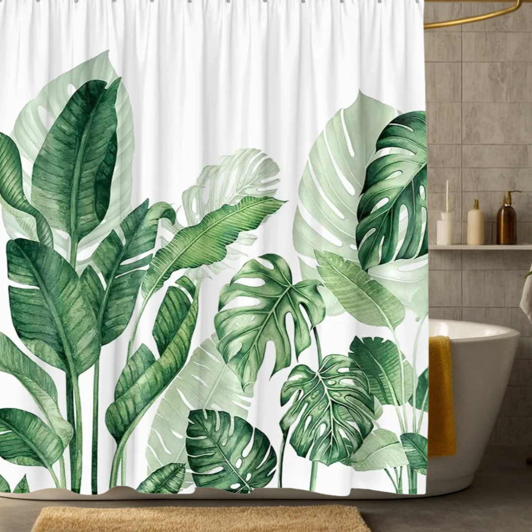 Aria Green Monstera Haven Shower Curtain