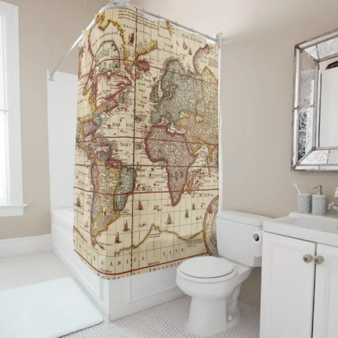Around the World Map Shower Curtain 