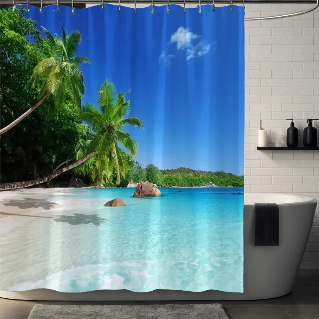 Azure Sky Palm Tree Shower Curtain