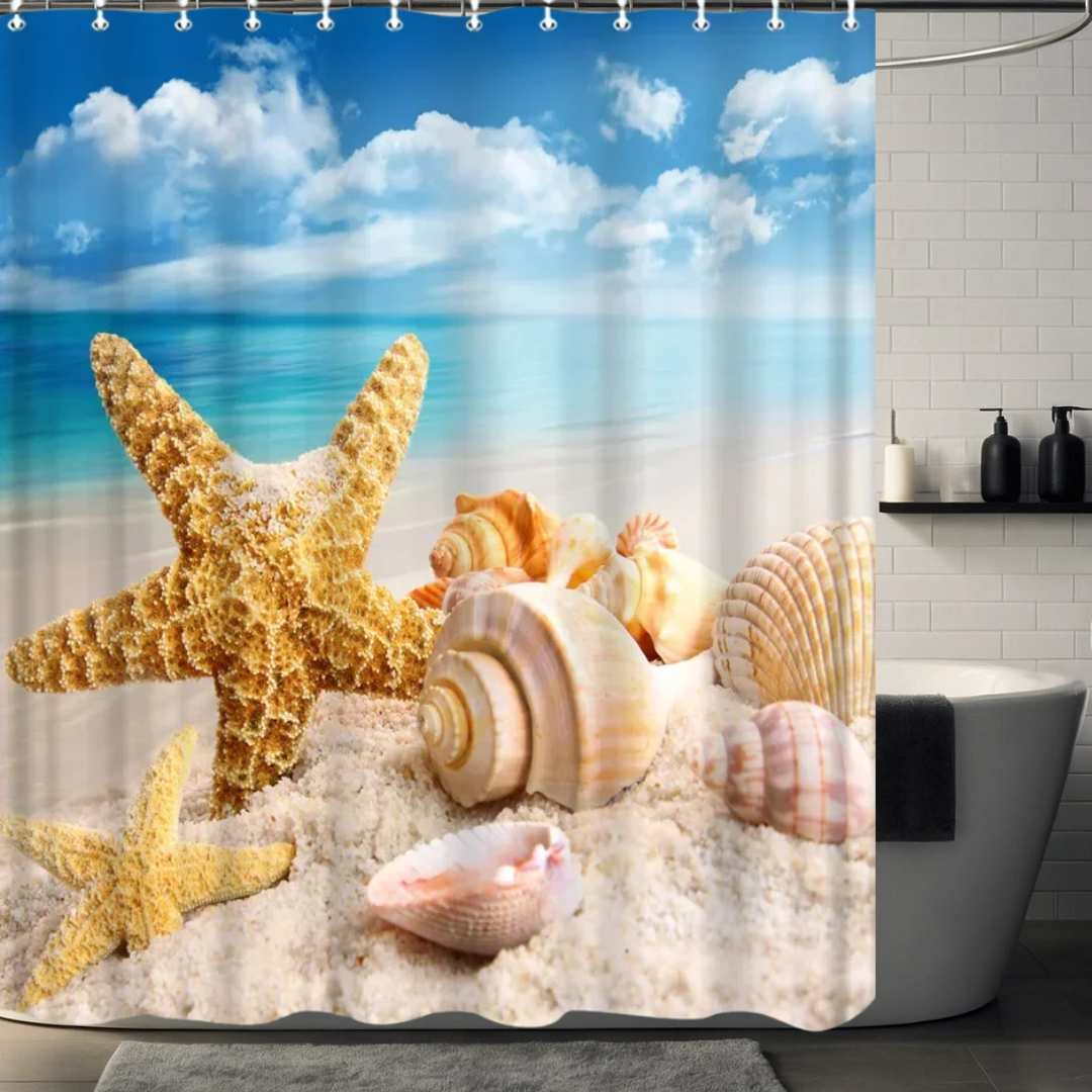 Beachside Shell & Starfish Shower Curtain