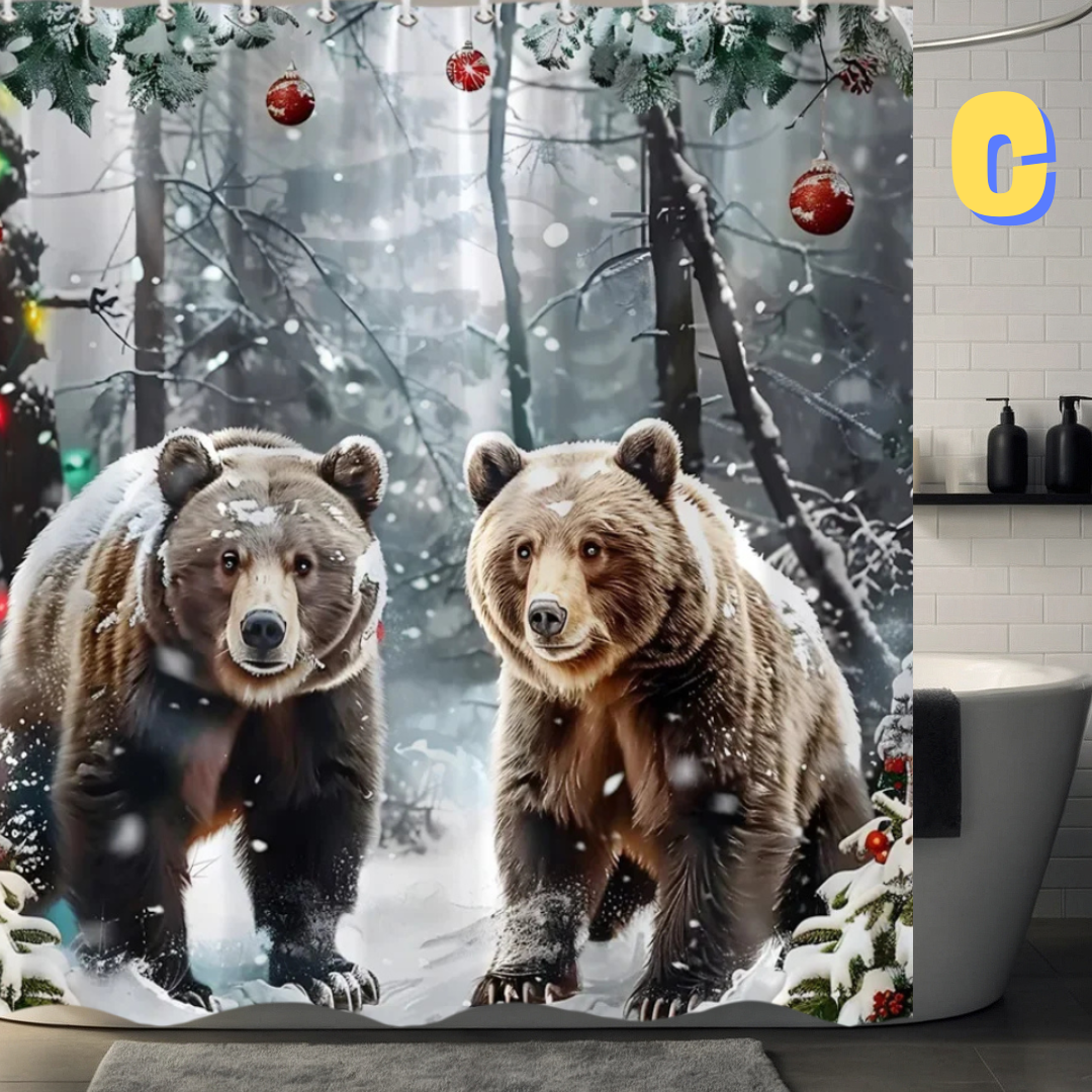 Bear Christmas Shower Curtain IN THE FOREST