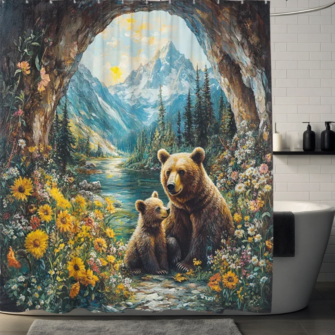 Bear Sunflower Shower Curtain
