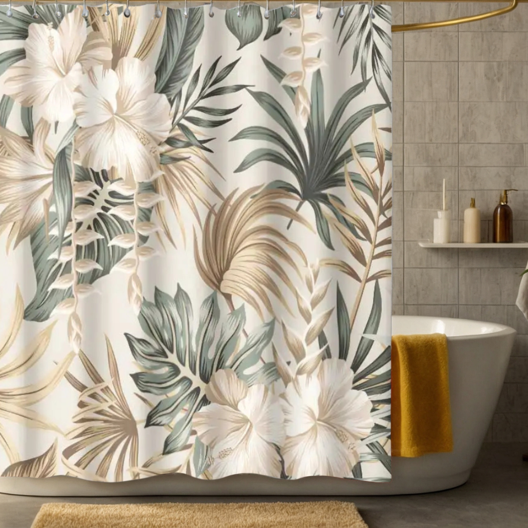 Beige Monstera Shower Curtain