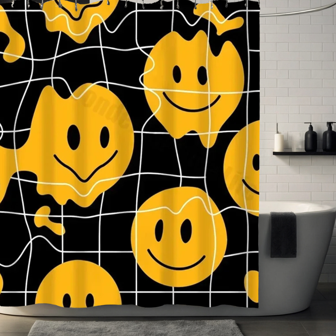 Black Checkered Smiley Face Shower Curtain