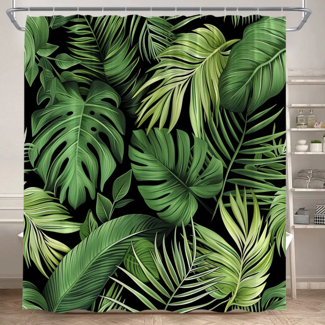 Black Monstera Shower Curtain