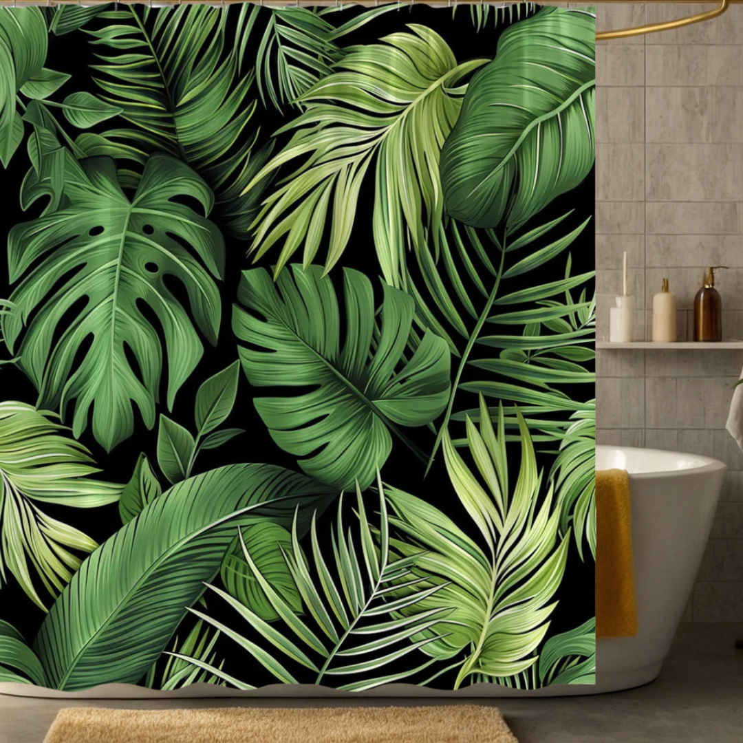 Black Monstera Shower Curtain