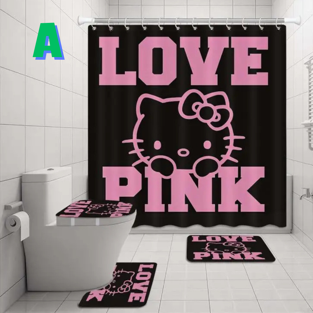 Black and Pink Hello Kitty Shower Curtain