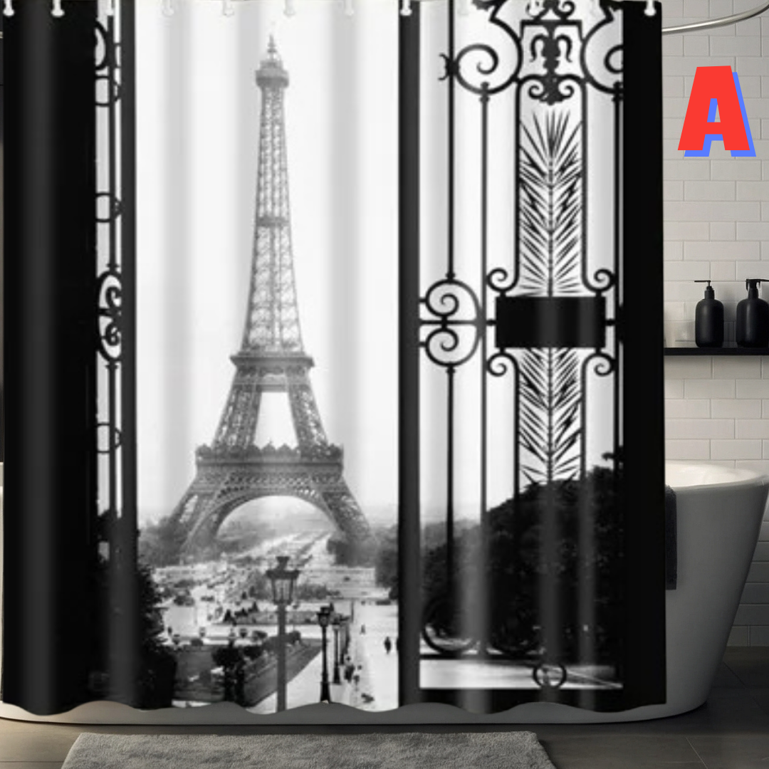 Black and White Eiffel Tower Shower Curtain