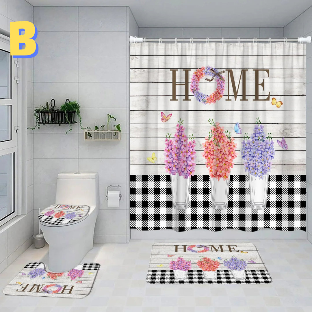 Black and White MULTICOLOR Farmhouse Shower Curtain 