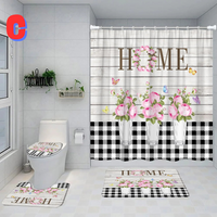 Thumbnail for Black and White Farmhouse PINK FLORAL Shower Curtain 