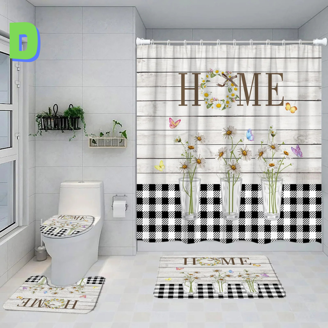Black and White Farmhouse DAISY Shower Curtain 