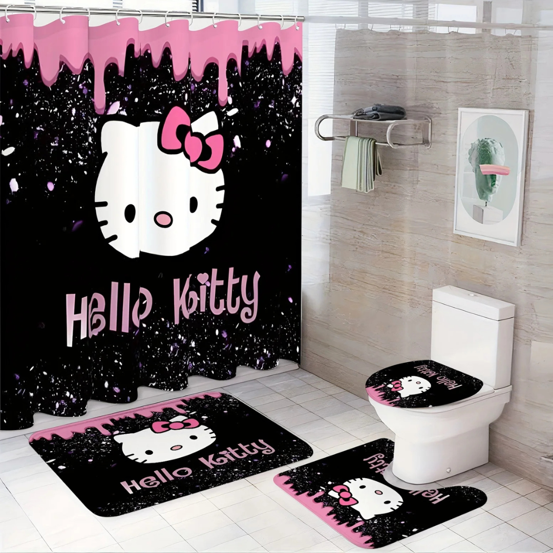 Black and White Hello Kitty Shower Curtain Set