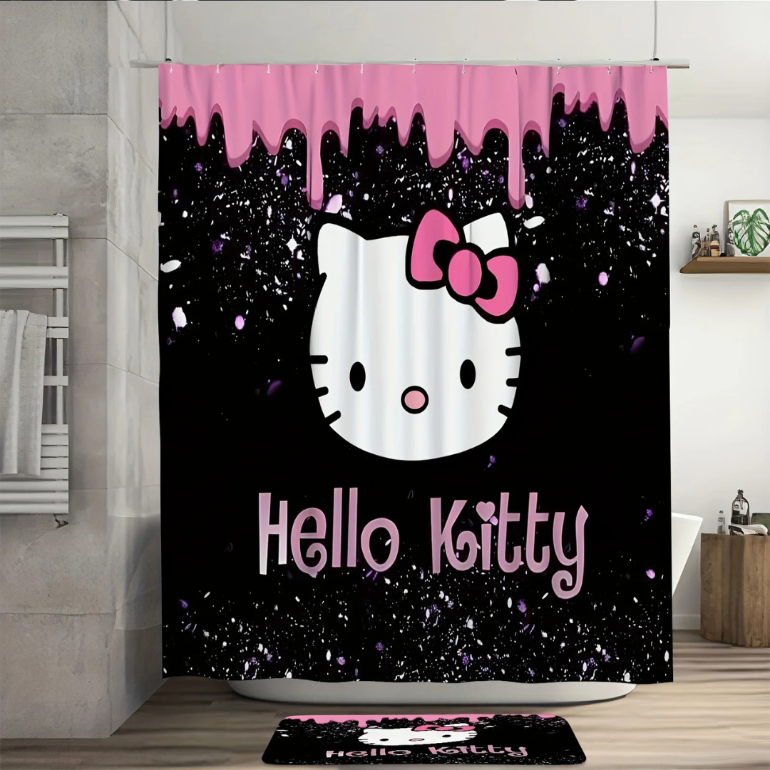 Black and White Hello Kitty Shower Curtain and rug