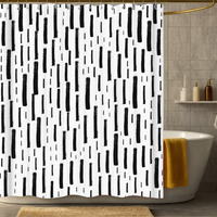 Thumbnail for Black and White Shower Curtain with Hand-Drawn Vertical Irregular Stripes