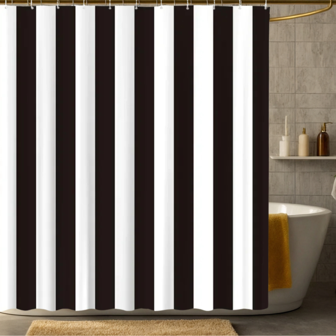 Black and White Shower Curtain with Wide Stripes