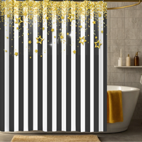 Thumbnail for Black and White Striped Shower Curtain with Gold Stars