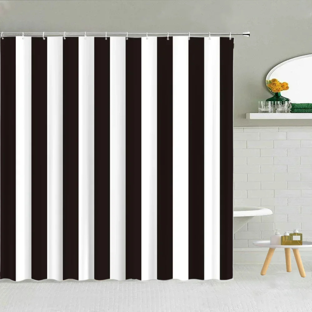 Black and White Shower Curtain with Wide Stripes