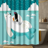 Thumbnail for Blue Cartoon Polar Bear and Penguin Shower Curtain