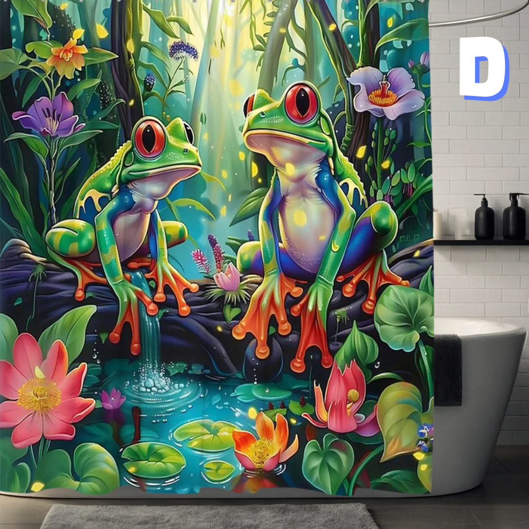 Blue FLORAL Frog Shower Curtain