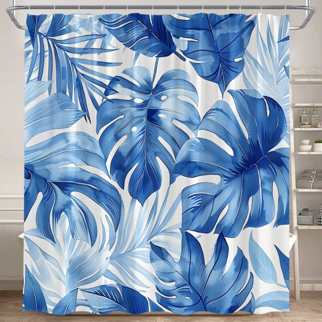 Blue Monstera Shower Curtain