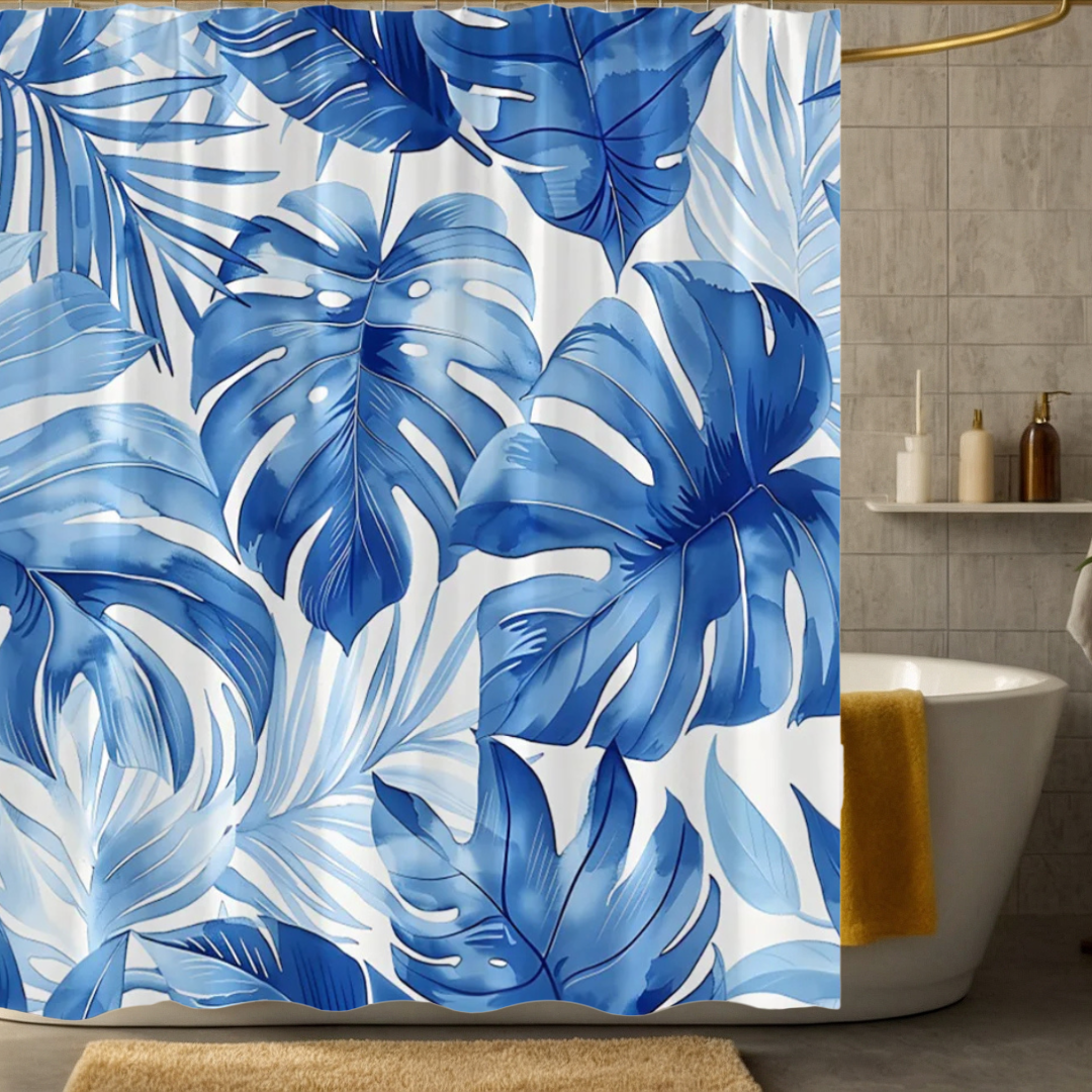 Blue Monstera Shower Curtain