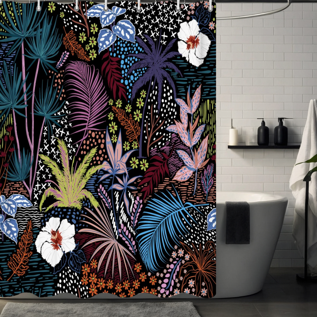 Blue Palm Leaf Shower Curtain