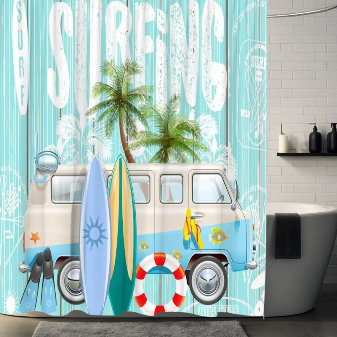 Blue Palm Tree Shower Curtain