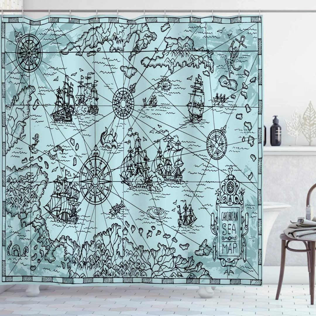 Blue Treasure Map Shower Curtain 