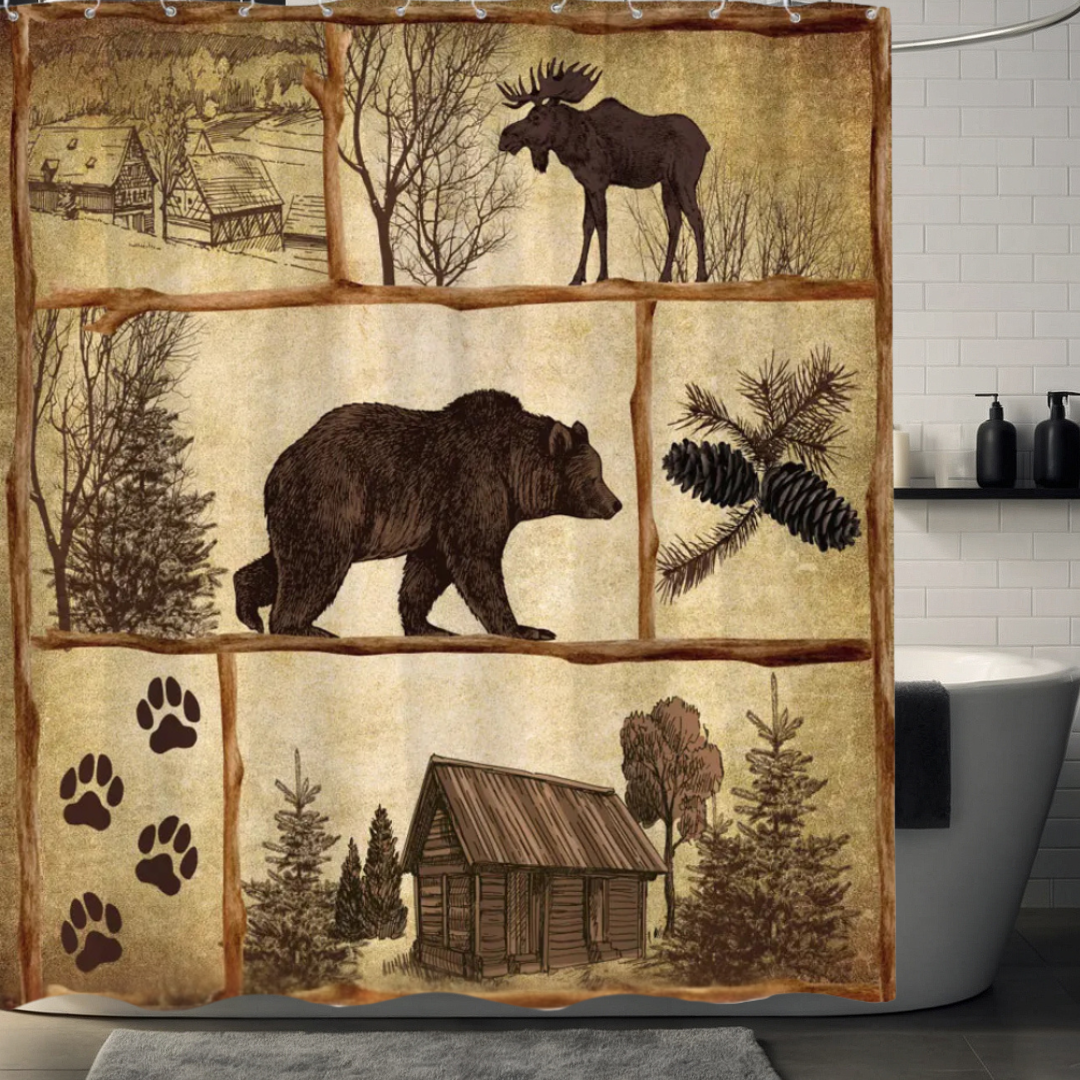 Cabin Escape Bear Shower Curtain