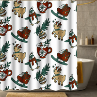 Thumbnail for Cartoon Reindeer & Penguin Ice Skating Shower Curtain