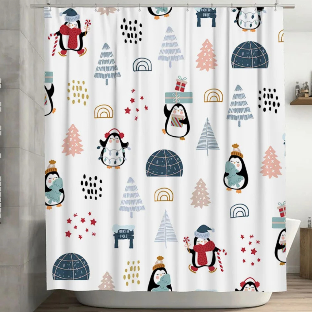 Cartoon Winter Penguin Shower Curtain
