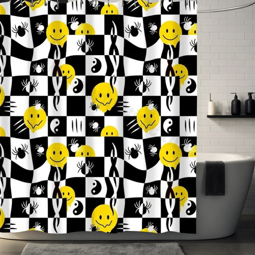 Checkered Smiley Face Shower Curtain