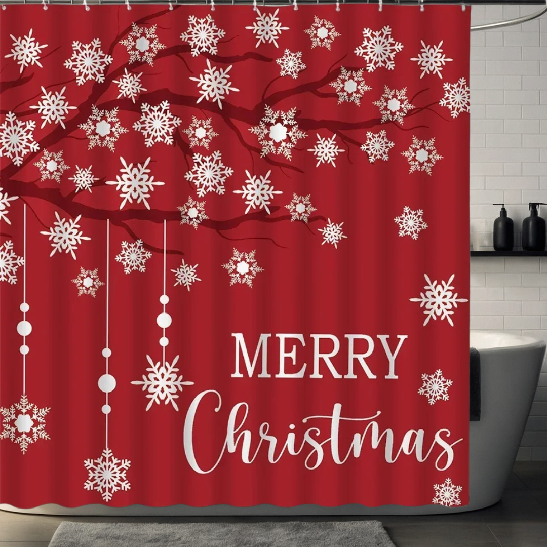 red Christmas Snowflake Shower Curtain