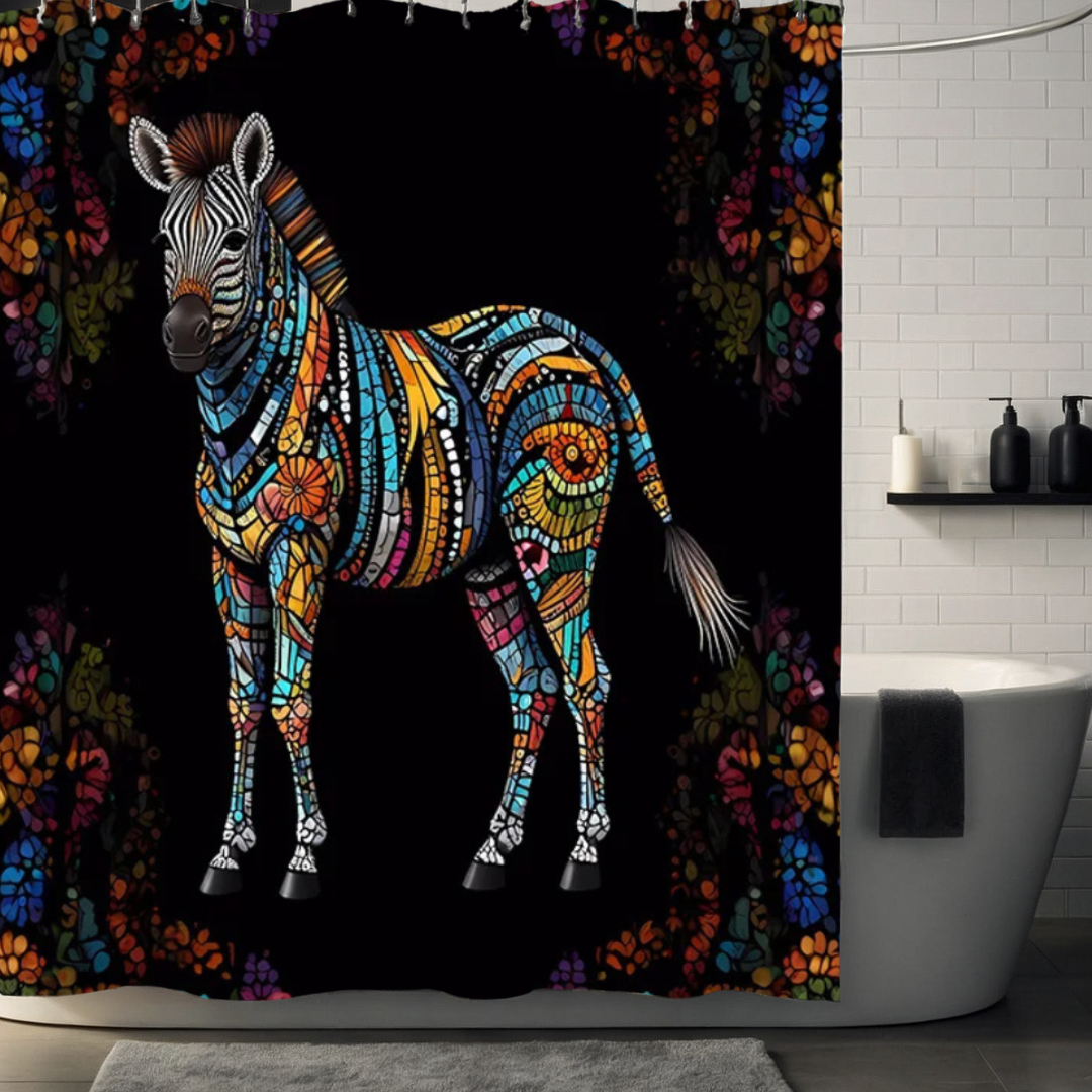 Colorful Rainbow Zebra Shower Curtain