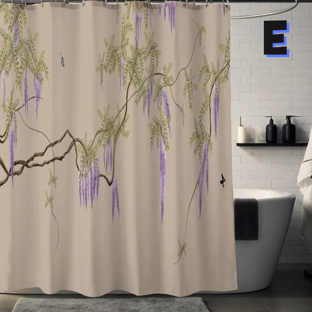cream Country Floral Shower Curtain 