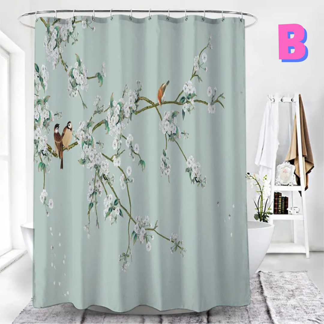 BLUE Country Floral Shower Curtain 
