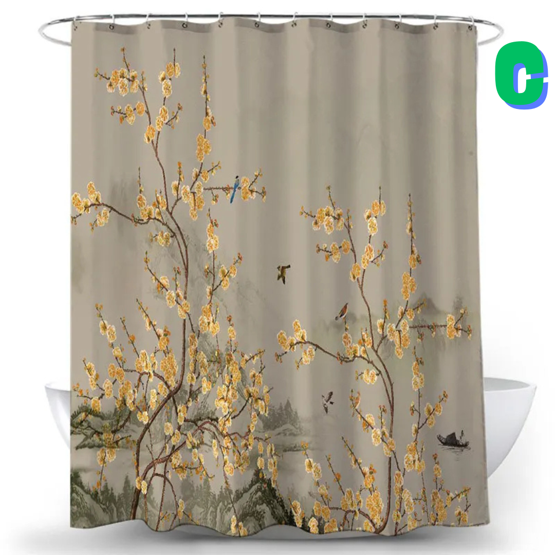 BEIGE Country Floral Shower Curtain 