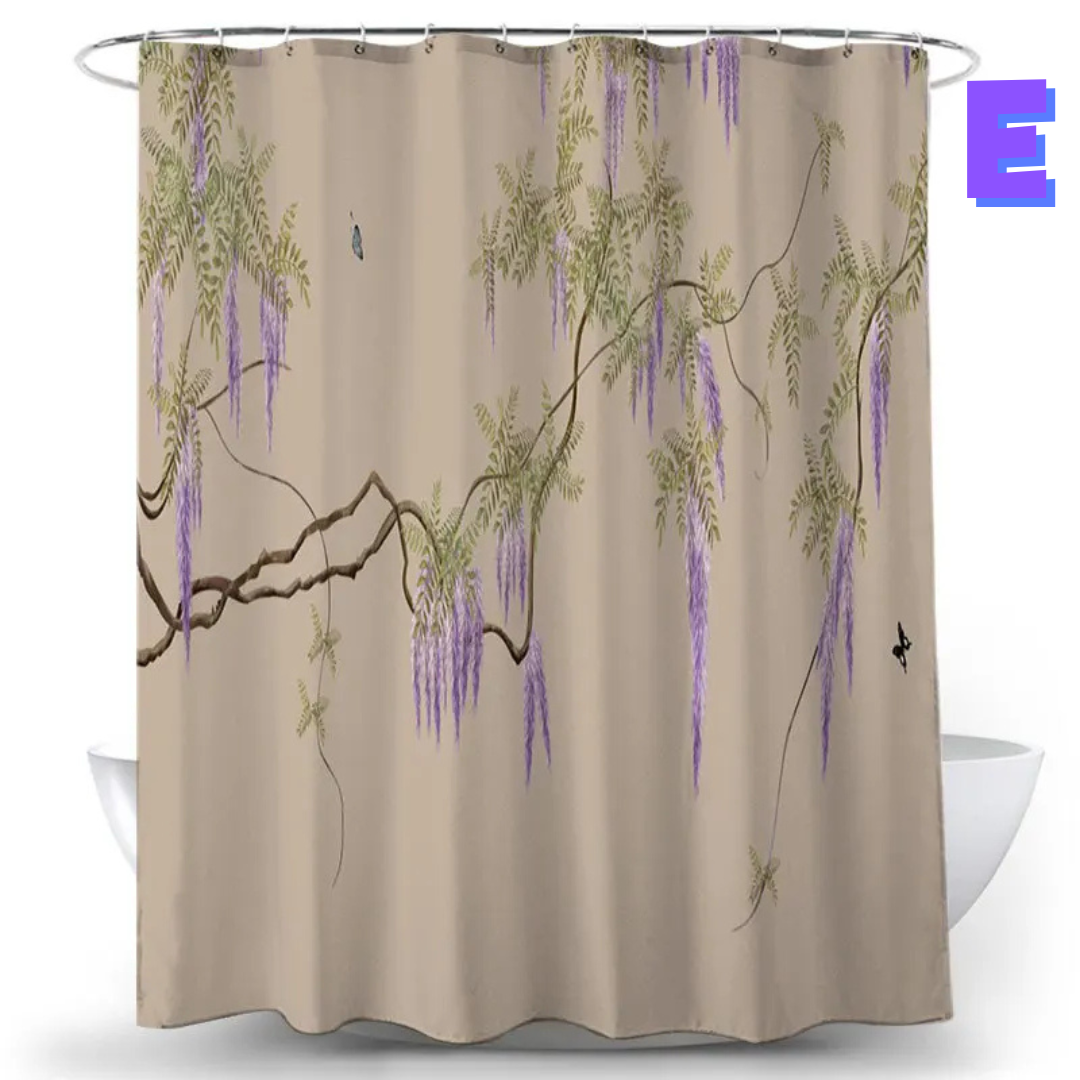 cream Country Floral Shower Curtain 