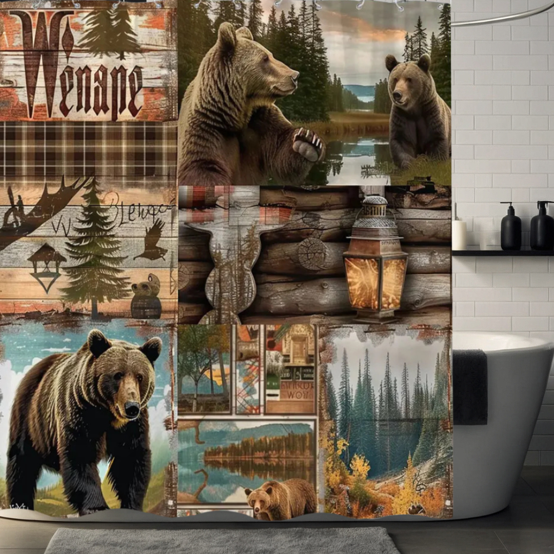 Cozy Farmhouse Bear Shower Curtain