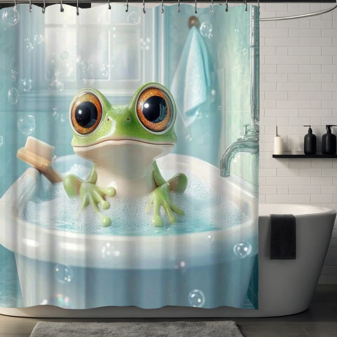 Cute Bubble Bath Frog Shower Curtain