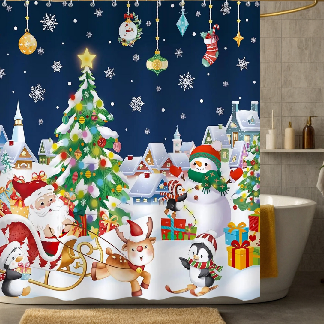 Cute Cartoon Christmas Penguin Shower Curtain