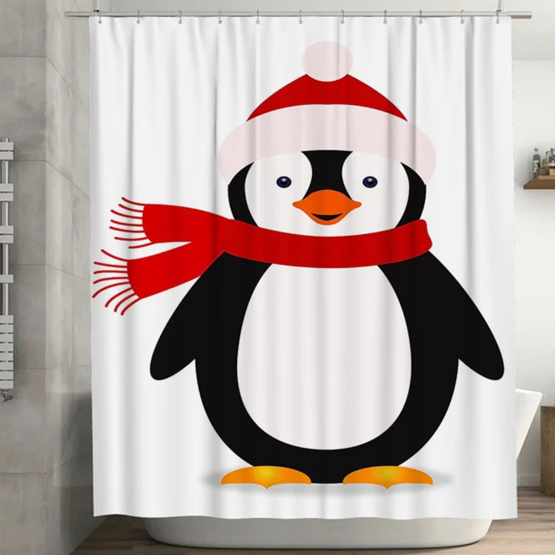 Cute Cartoon Winter Penguin Shower Curtain