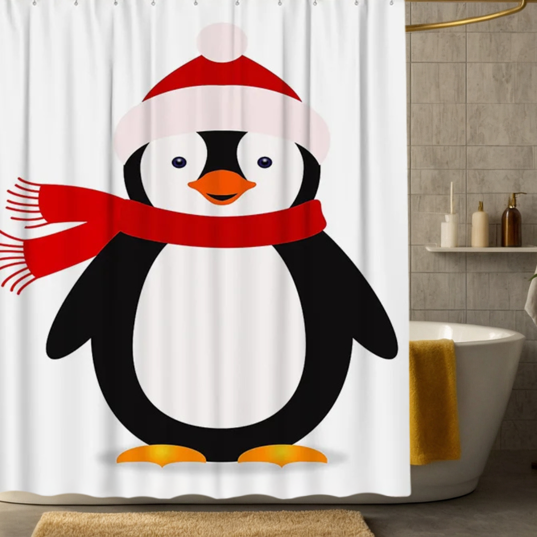 Cute Cartoon Winter Penguin Shower Curtain