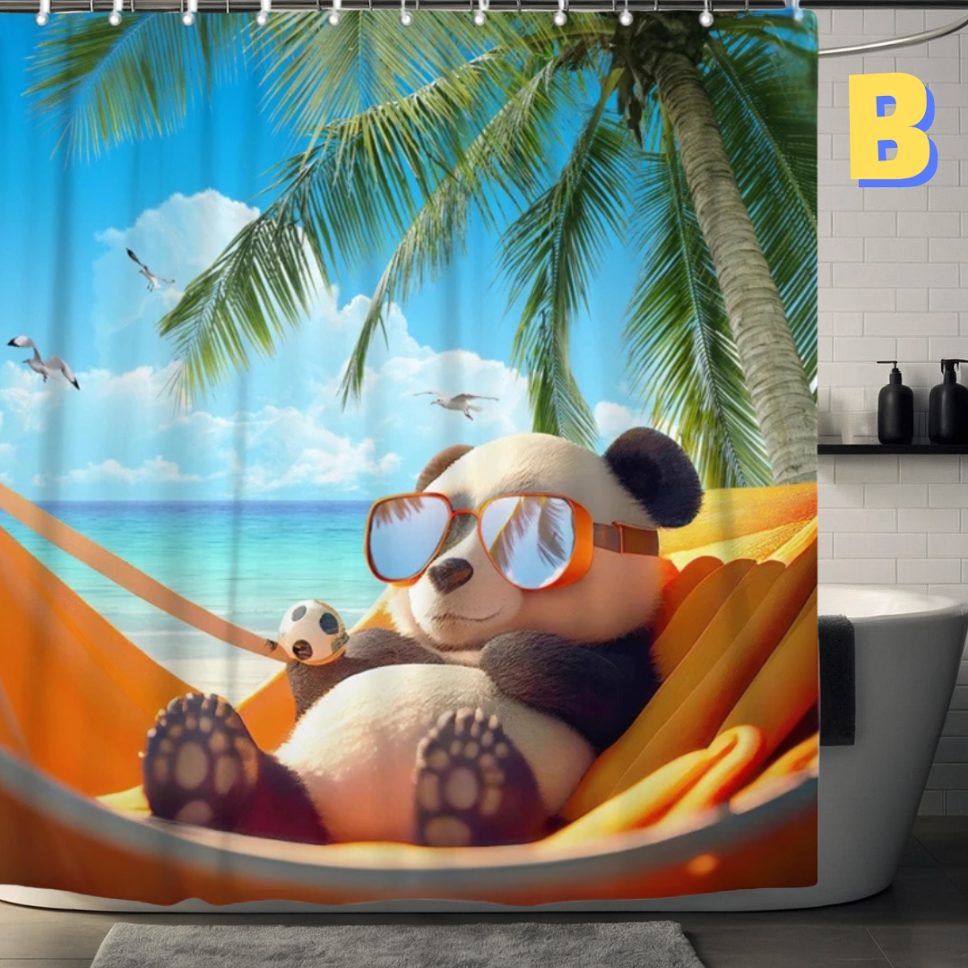 cute panda sunbathing in the beach shower curtain