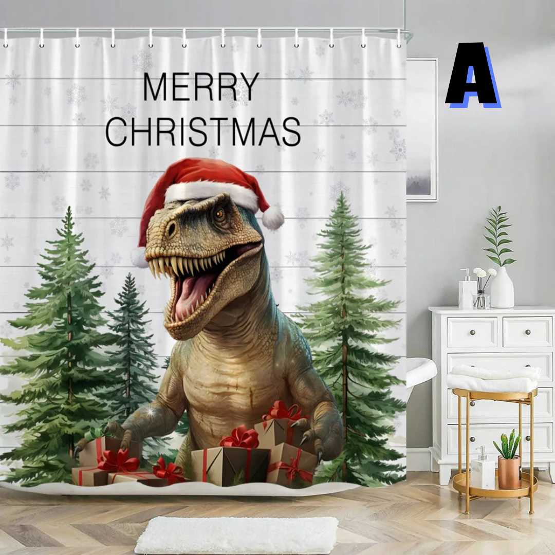 Dinosaur Christmas Shower Curtain